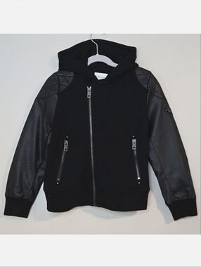 DIESEL Kids' Black Fleece & Faux Leather Biker Jacket, Size 5-7* ~ EUC